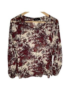 Anna Grace Womens Small Red Floral Blouse Long Sleeve Boho Top